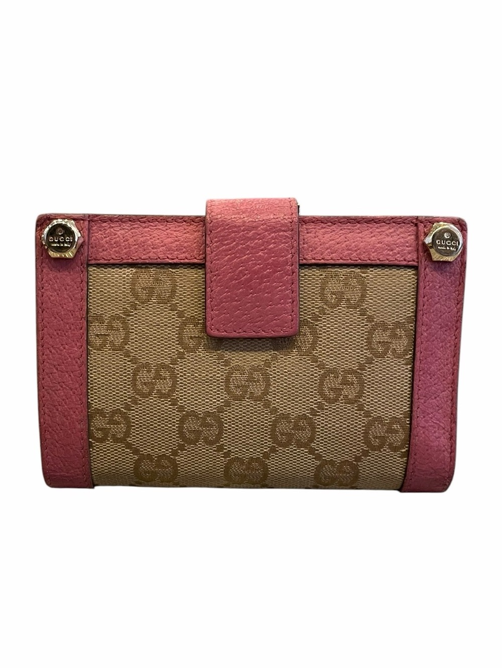 Gucci Beige GG Canvas Wallet with Pink Leather Trim - Picture 1 of 10